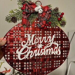 Festive Red Plaid Merry Christmas Ornament